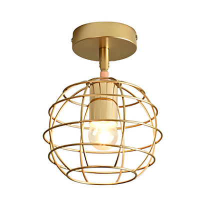Brass Wire Frame Semi Flush Ceiling Light Industrial | Aurvixa
