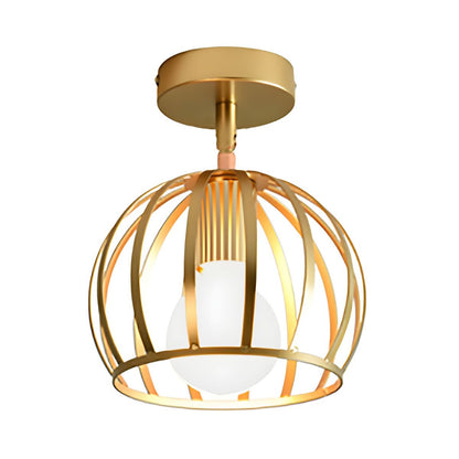 Brass Wire Frame Semi Flush Ceiling Light Industrial | Aurvixa