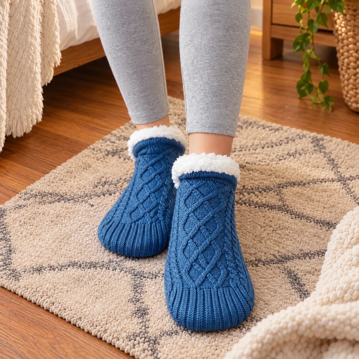 Cable Knit Ankle Slipper Socks