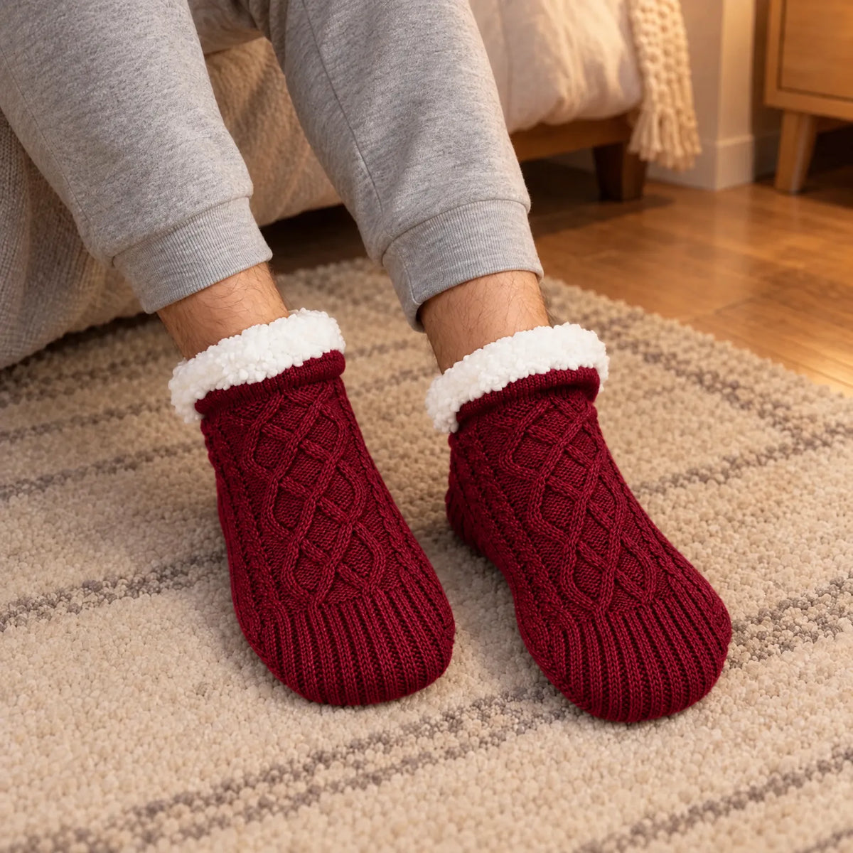 Cable Knit Ankle Slipper Socks