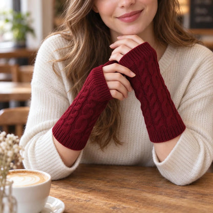 Cable Knit Fingerless Winter Gloves
