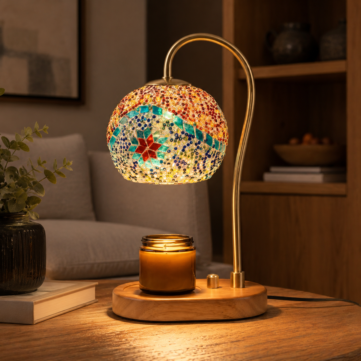Candle Warmer Lamp with Dimmable Mosaic Shade