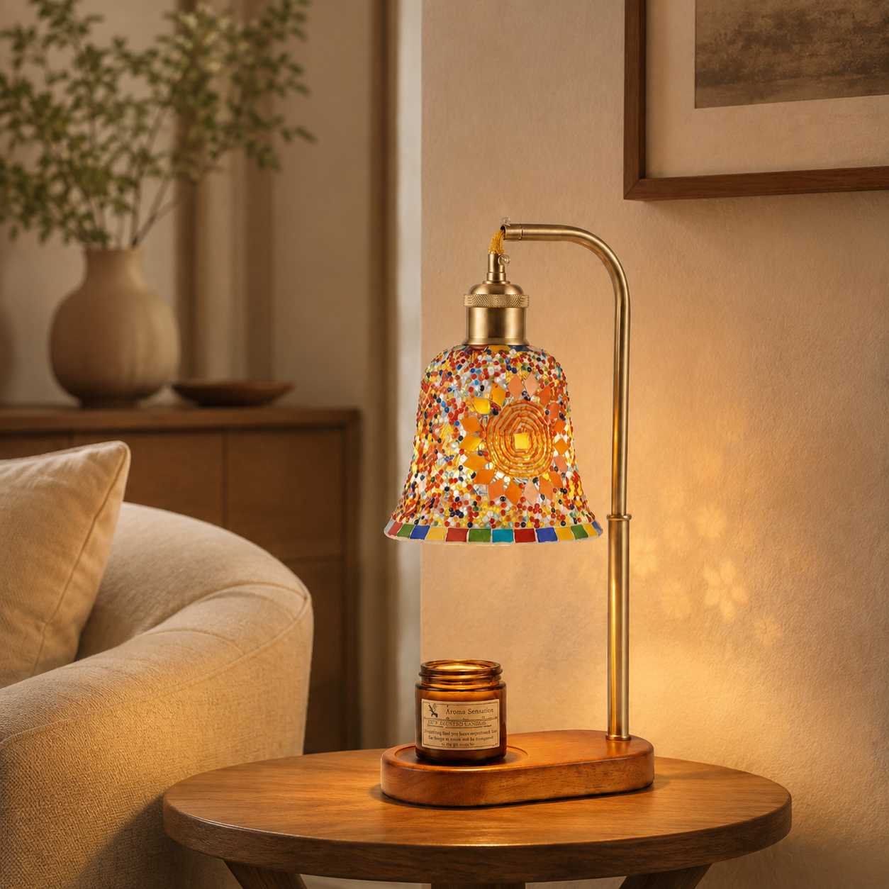 Candle Warmer Lamp with Dimmable Mosaic Shade