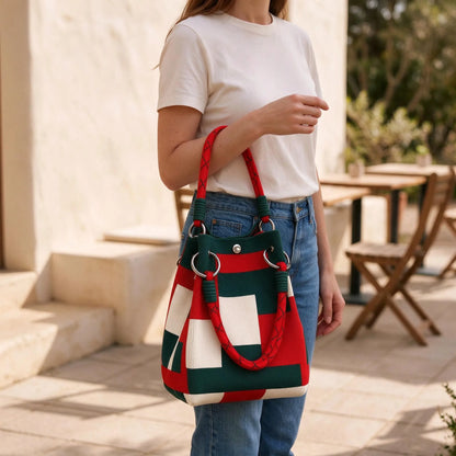 Casual Striped Bucket Tote Bag