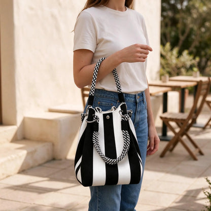 Casual Striped Bucket Tote Bag