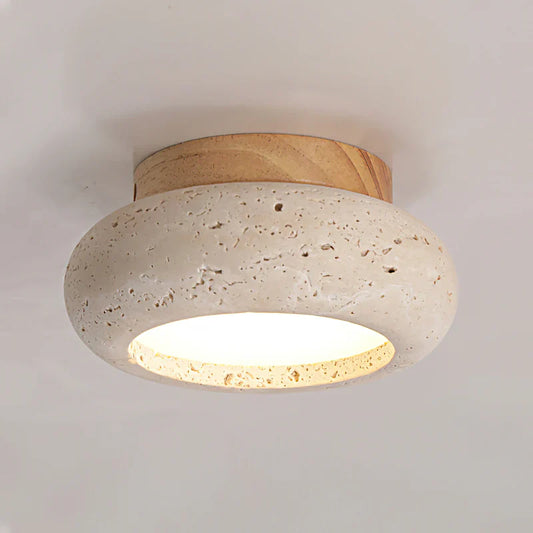 Ceiling Light Travertine Stone Wood Base Modern Interior | Norvin