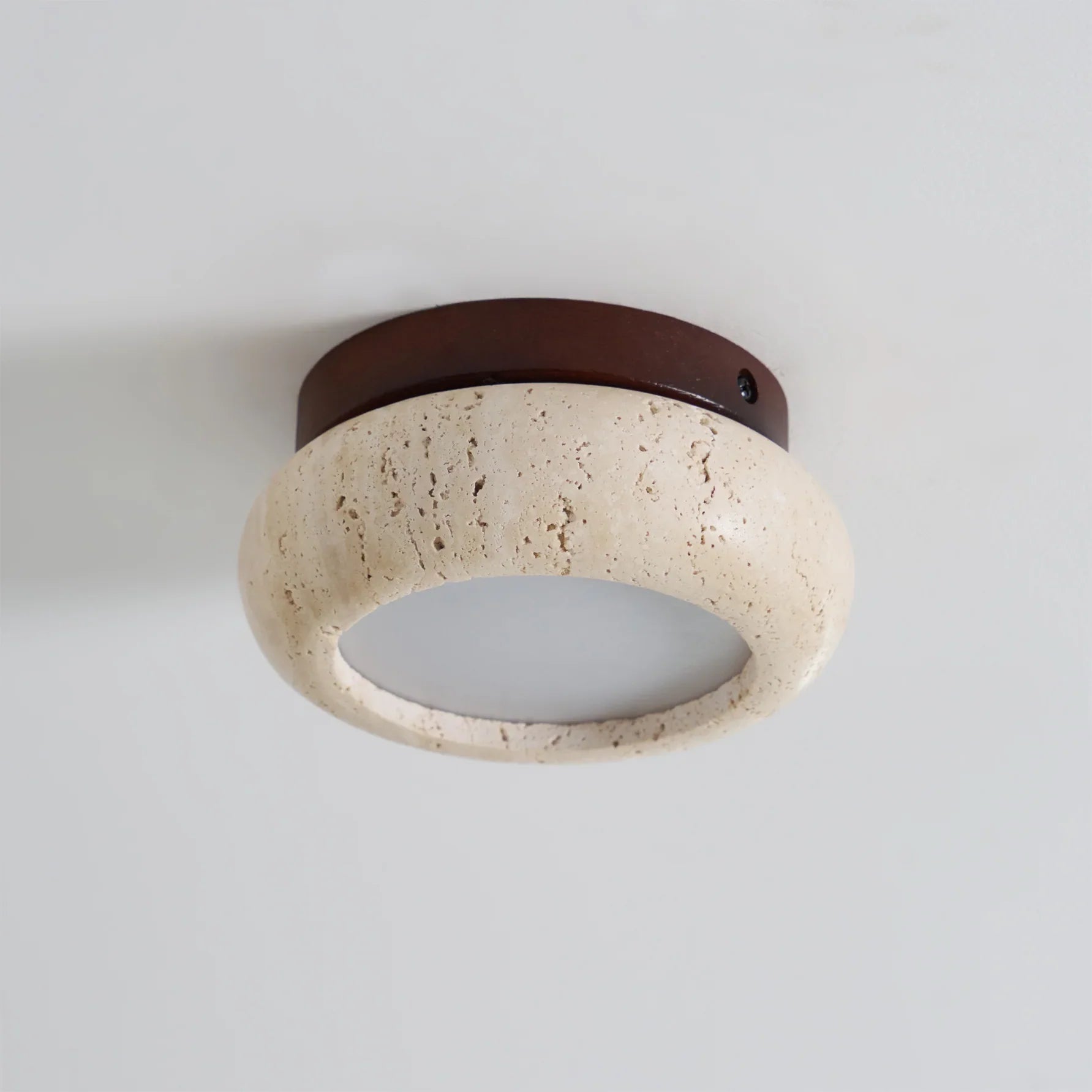 Ceiling Light Travertine Stone Wood Base Modern Interior | Norvin