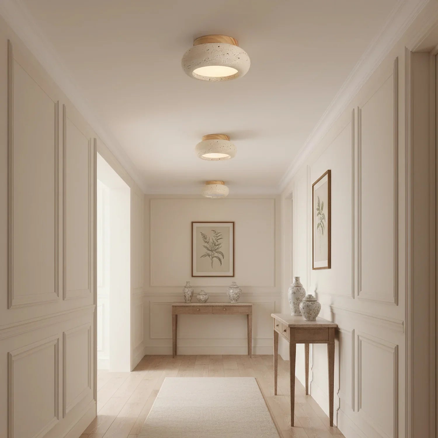 Ceiling Light Travertine Stone Wood Base Modern Interior | Norvin