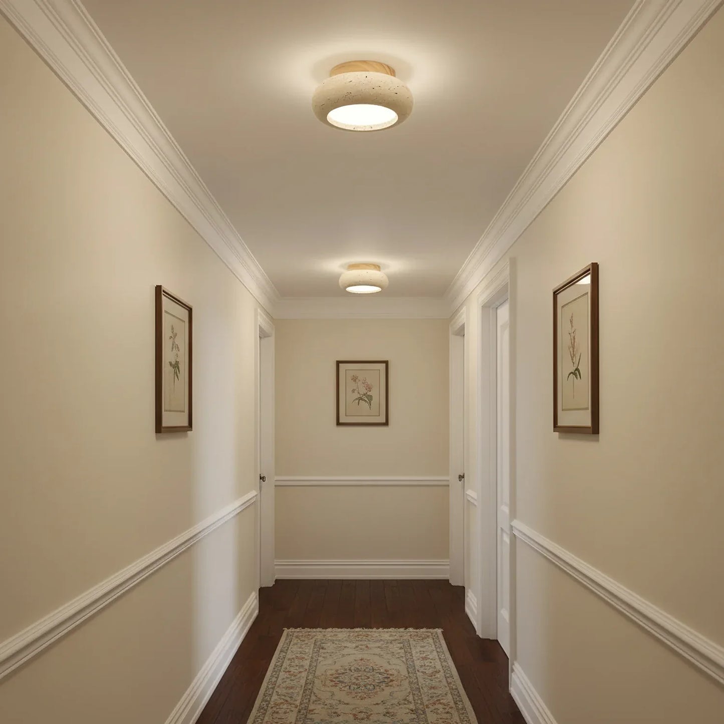 Ceiling Light Travertine Stone Wood Base Modern Interior | Norvin