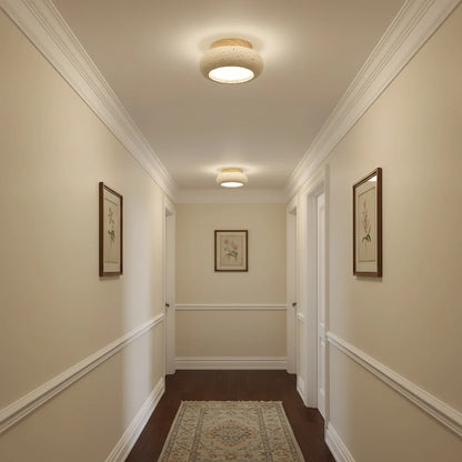 Ceiling Light Travertine Stone Wood Base Modern Interior | Norvin