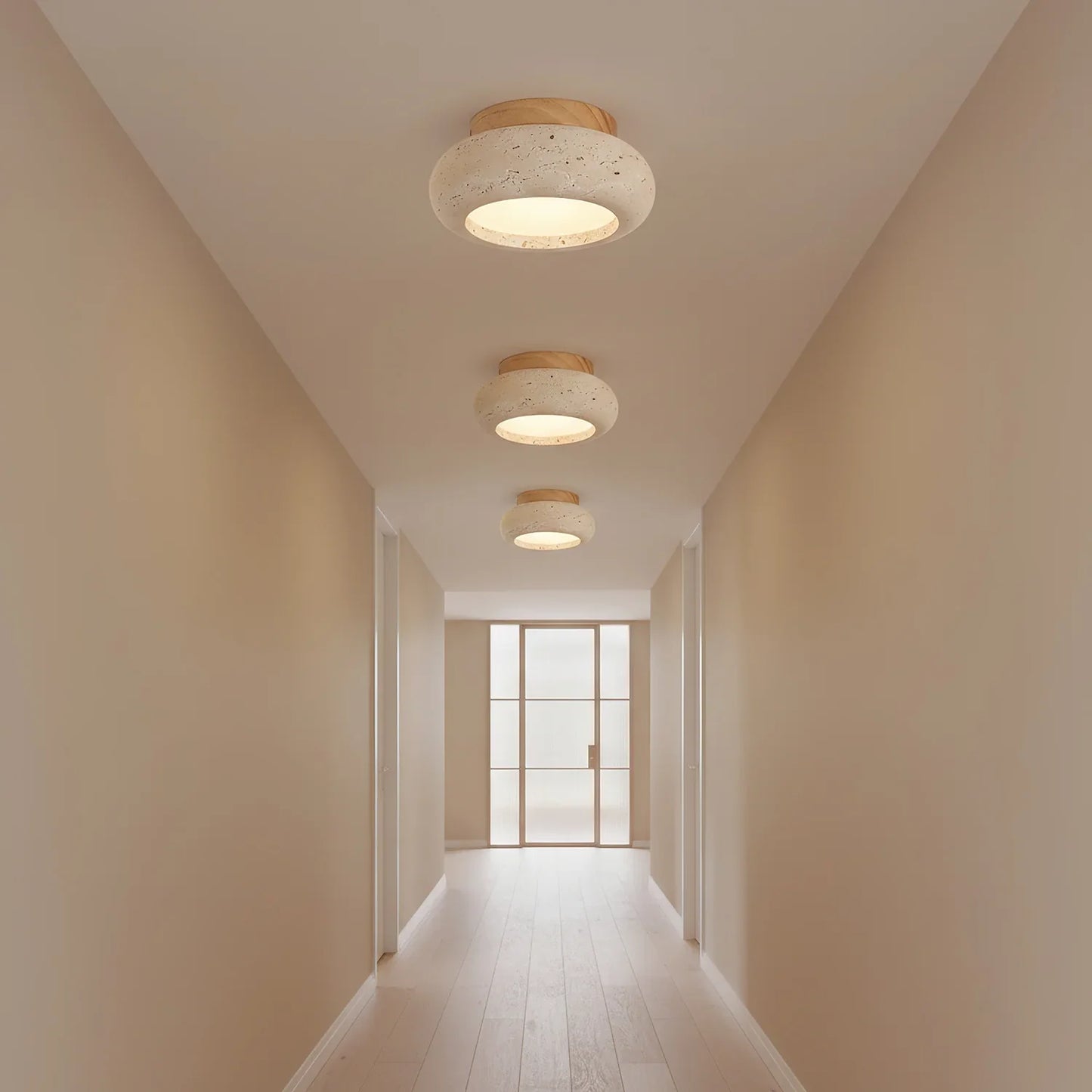 Ceiling Light Travertine Stone Wood Base Modern Interior | Norvin