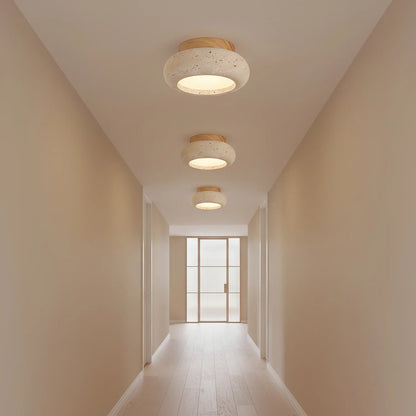 Ceiling Light Travertine Stone Wood Base Modern Interior | Norvin