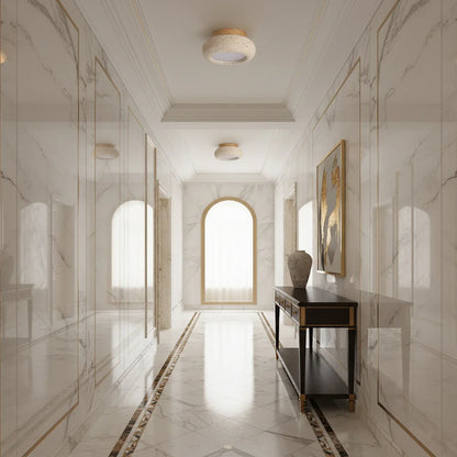 Ceiling Light Travertine Stone Wood Base Modern Interior | Norvin