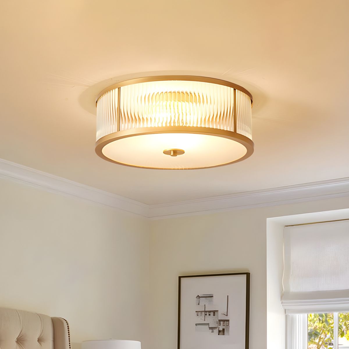 Ceiling Light in Brass Finish with Frosted Glass Shade | Nordex
