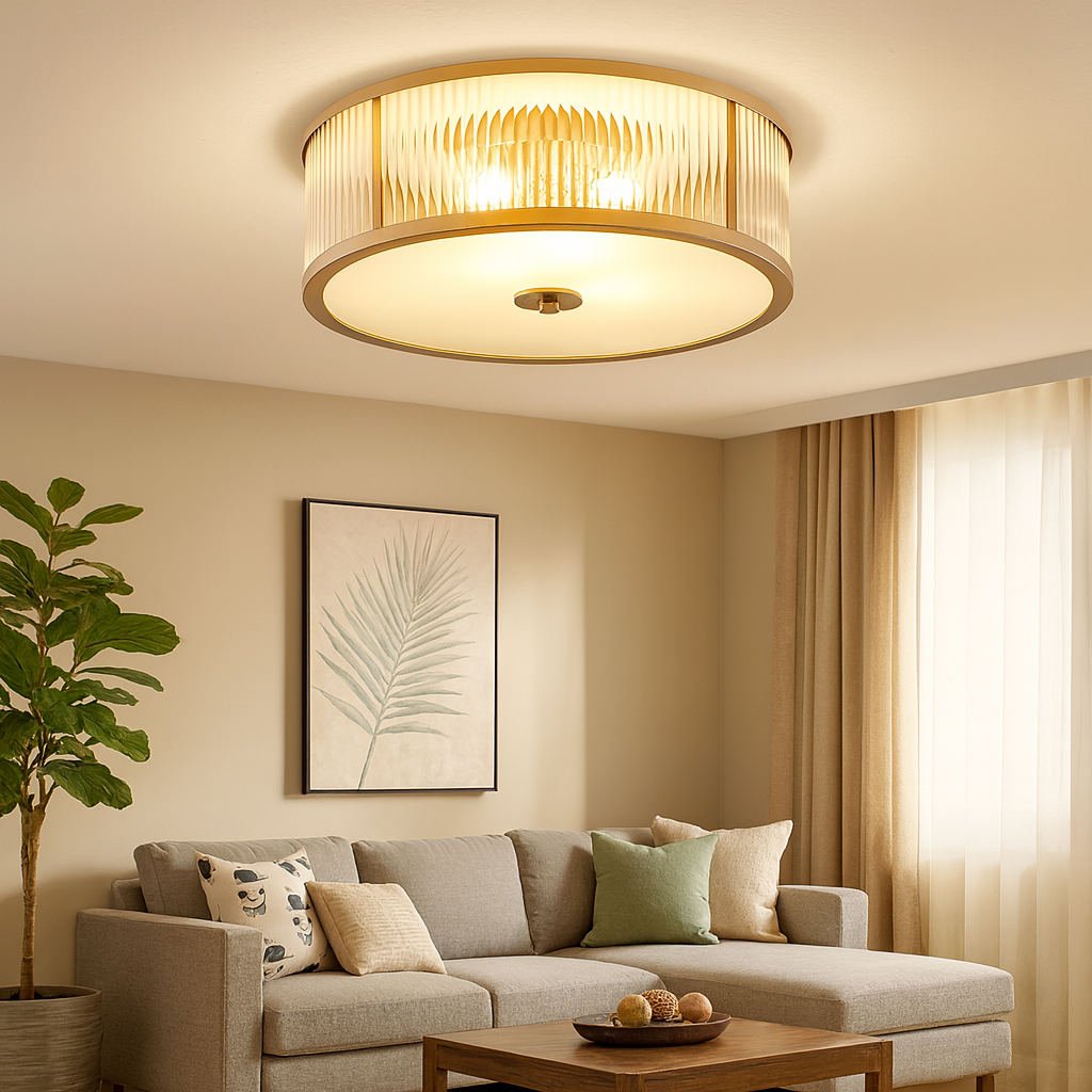 Ceiling Light in Brass Finish with Frosted Glass Shade | Nordex