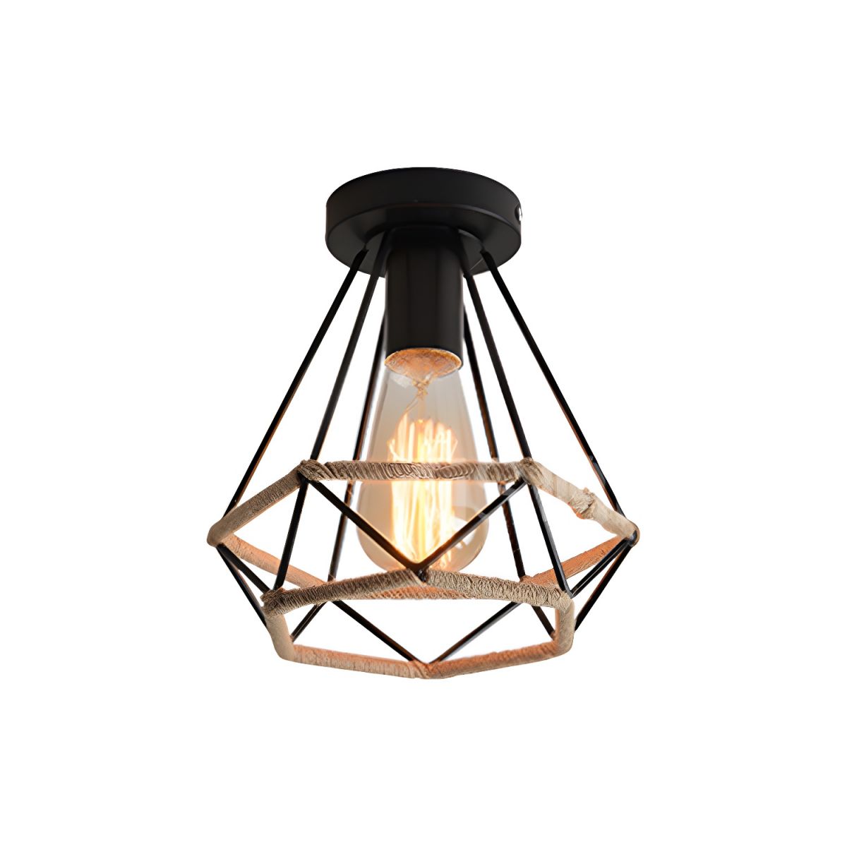 Ceiling Metal Rope Diamond Cage Light Industrial Style | Raventa