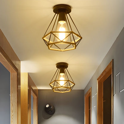Ceiling Metal Rope Diamond Cage Light Industrial Style | Raventa