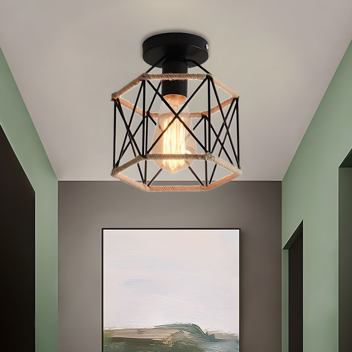 Ceiling Metal Rope Hexagon Industrial Light Fixture | Toriel