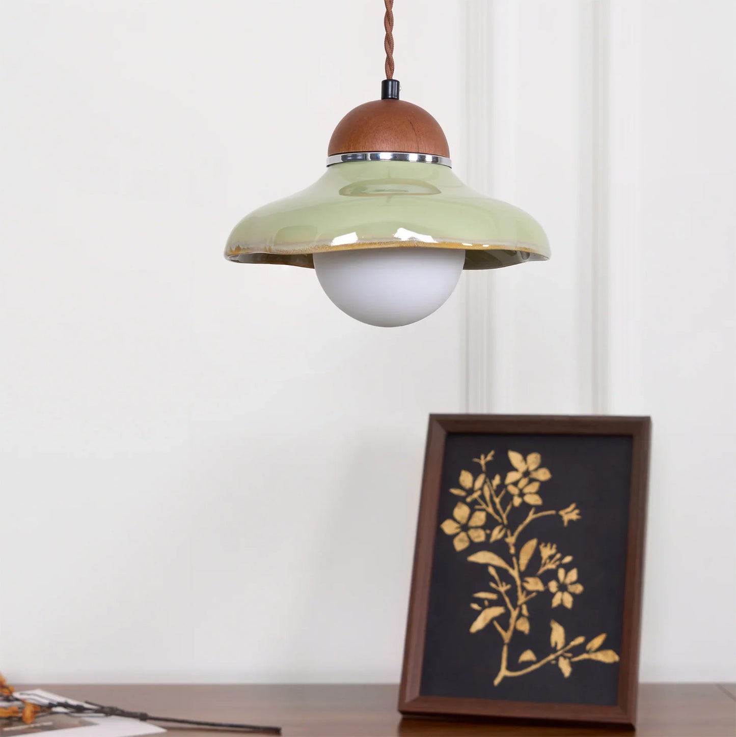 Ceramic Dome Pendant Light with Glass Diffuser | Solvera