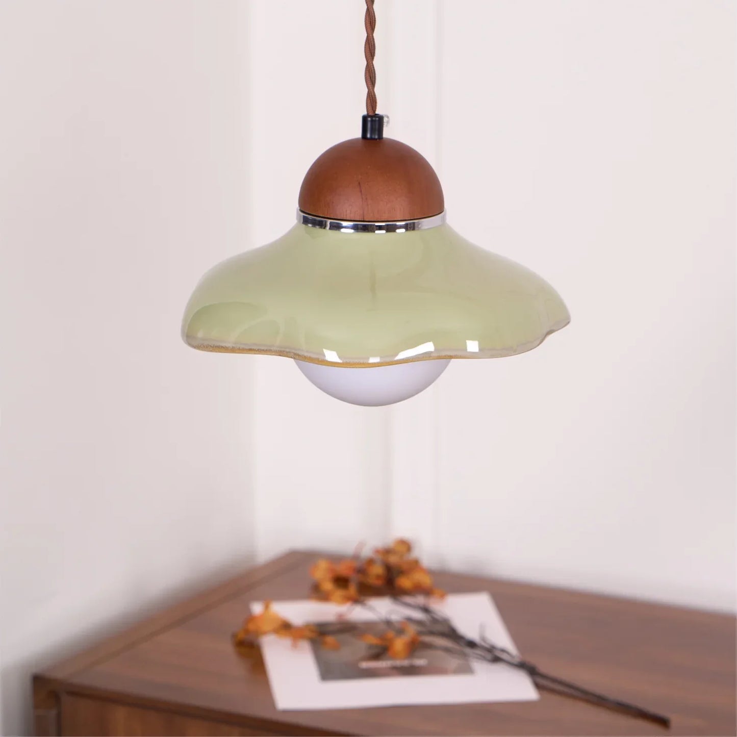 Ceramic Dome Pendant Light with Glass Diffuser | Solvera