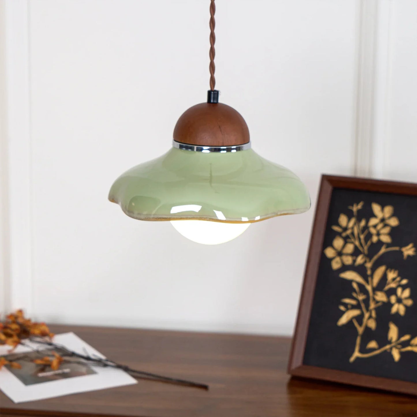 Ceramic Dome Pendant Light with Glass Diffuser | Solvera