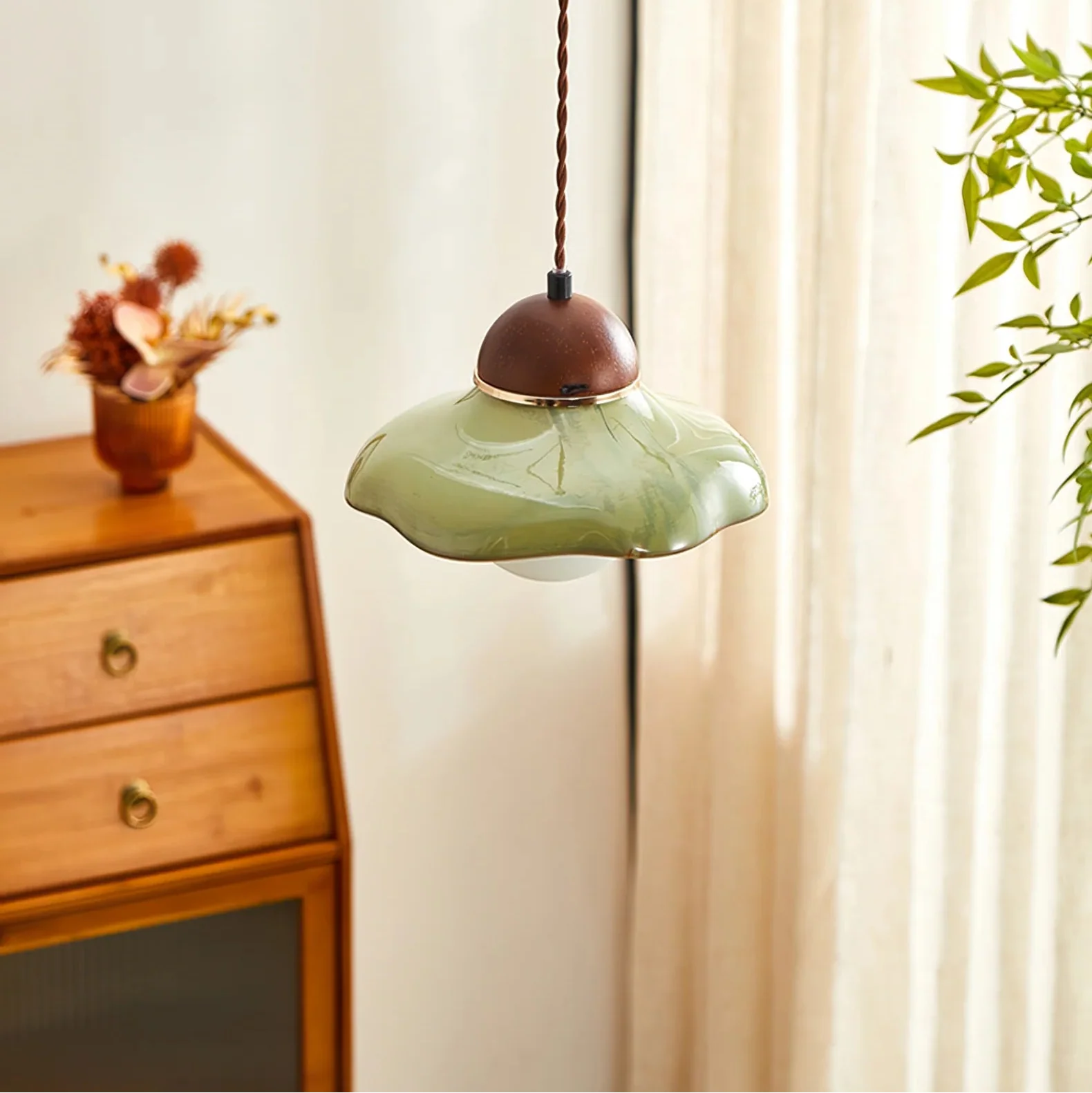 Ceramic Dome Pendant Light with Glass Diffuser | Solvera