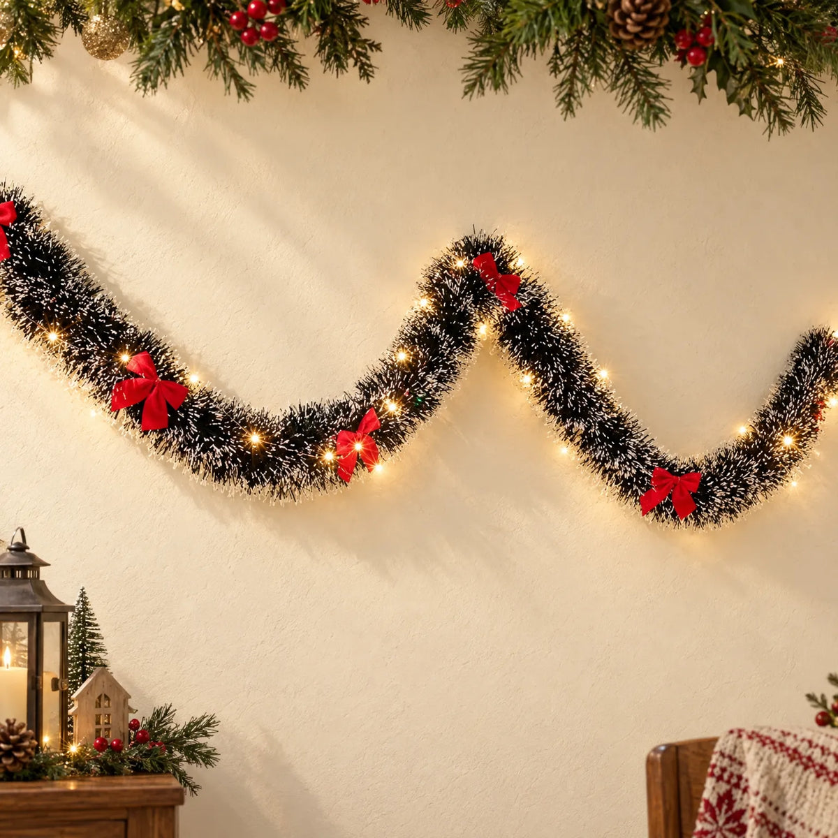 Christmas Tinsel Garland With Bows