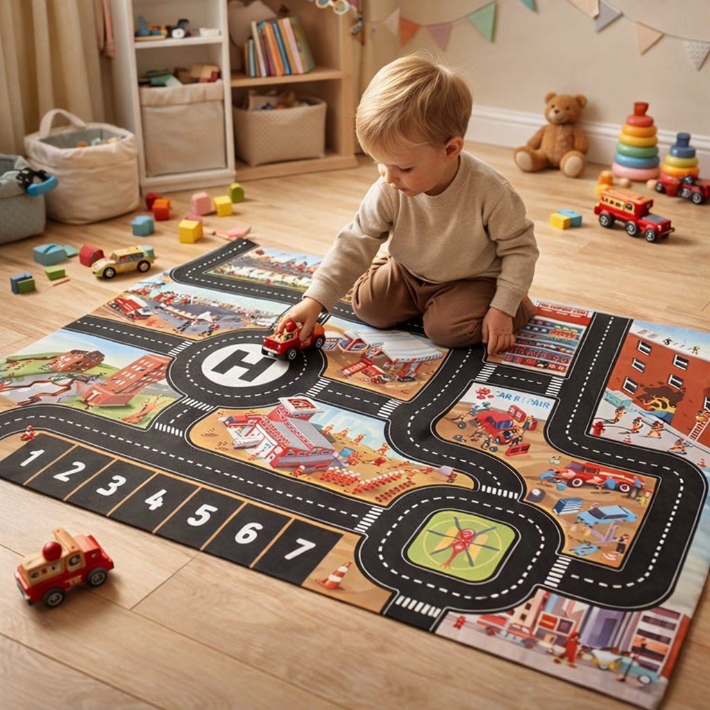 City Road Map Traffic Play Mat for Kids Indoor Use | Kendora