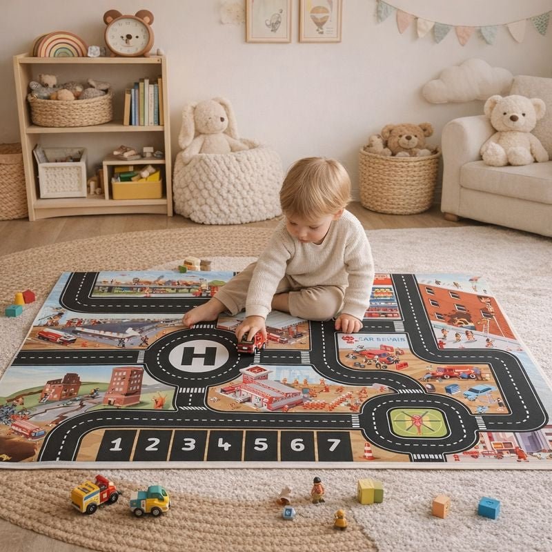 City Road Map Traffic Play Mat for Kids Indoor Use | Kendora