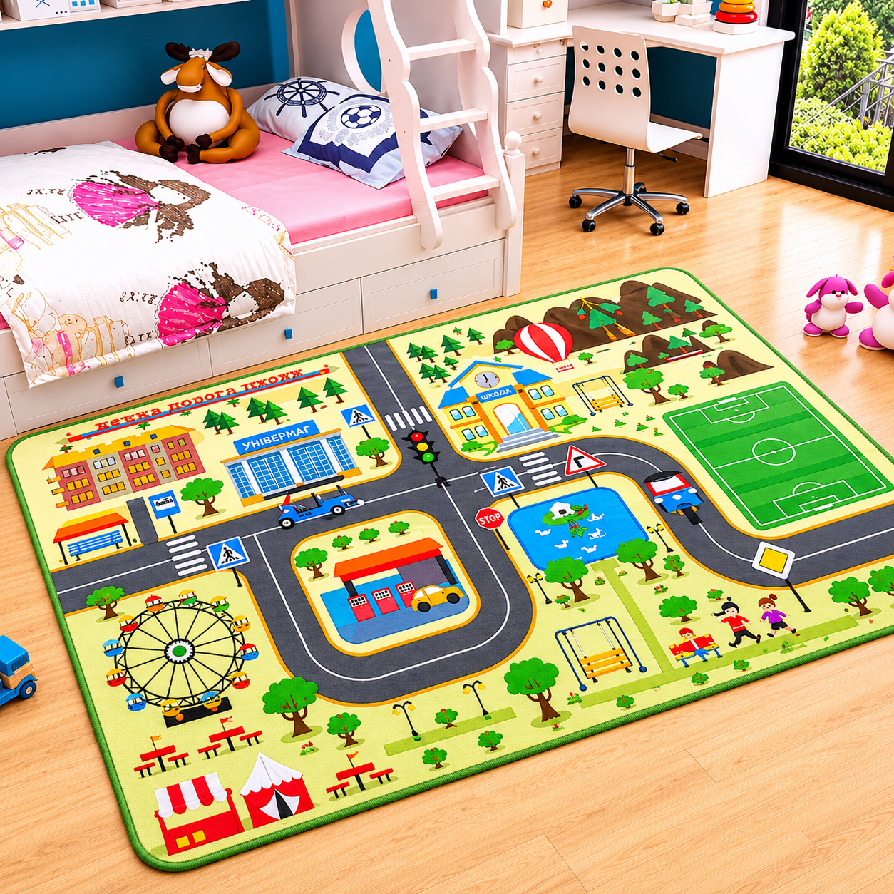 City Road Traffic Map Play Mat for Kids Indoor Carpet | Morvian