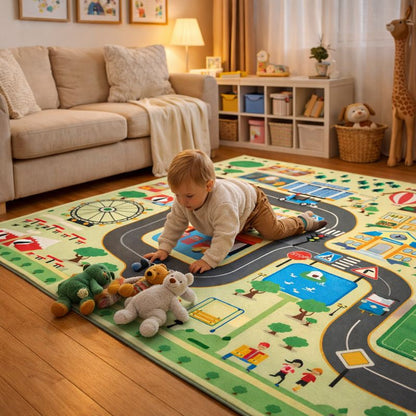 City Road Traffic Map Play Mat for Kids Indoor Carpet | Morvian