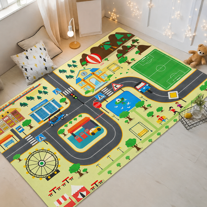 City Road Traffic Map Play Mat for Kids Indoor Carpet | Morvian