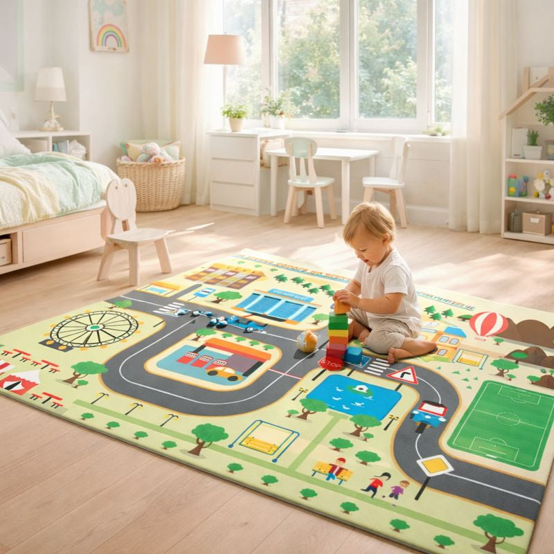 City Road Traffic Map Play Mat for Kids Indoor Carpet | Morvian