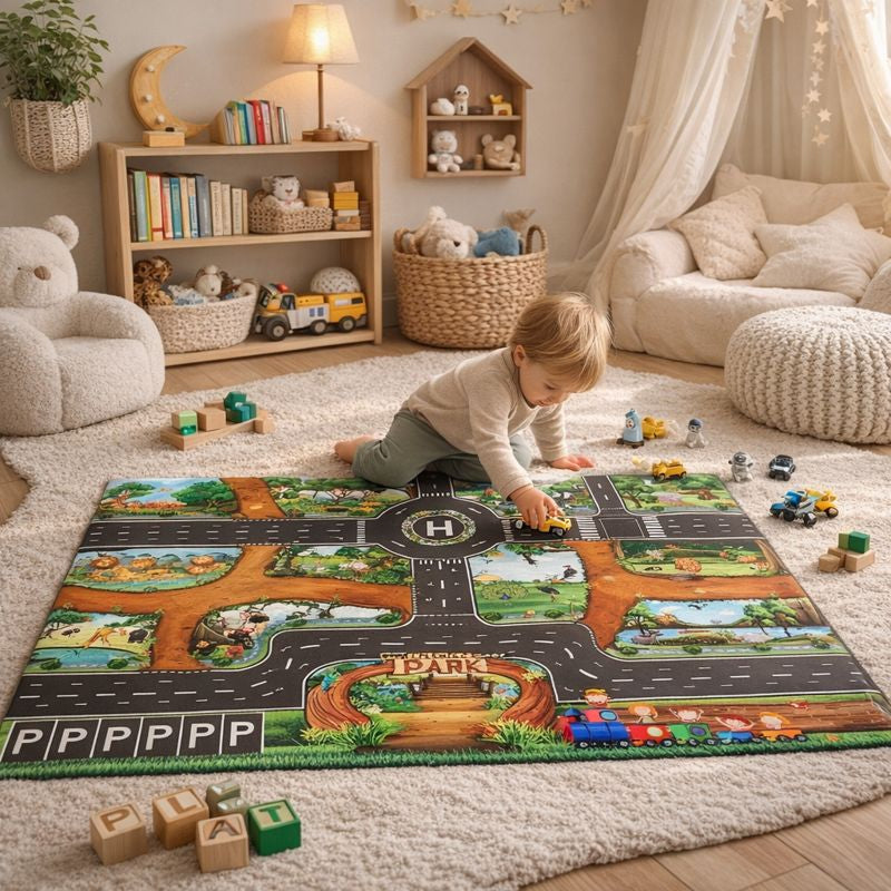 City Traffic Road Play Mat with Parking Route Design | Talmera