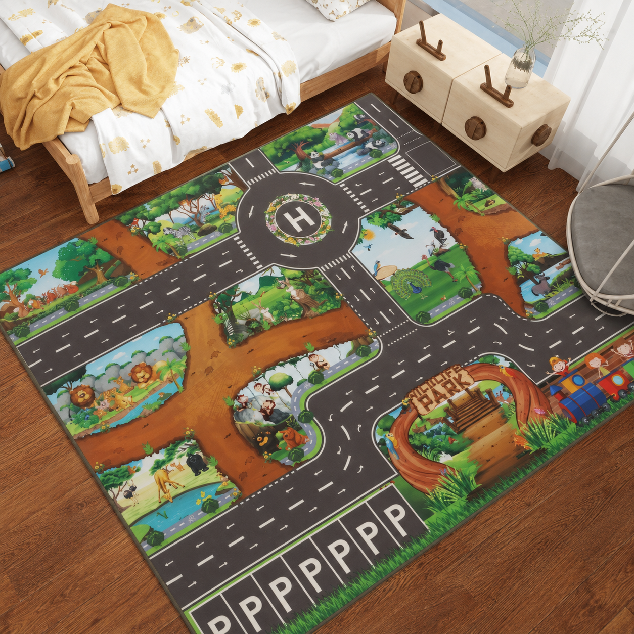 City Traffic Road Play Mat with Parking Route Design | Talmera