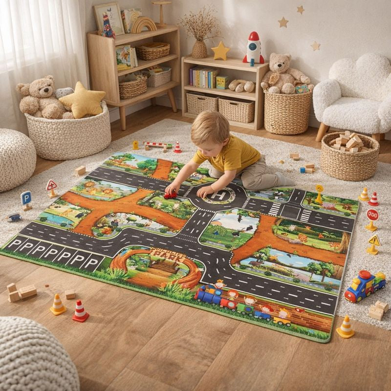 City Traffic Road Play Mat with Parking Route Design | Talmera