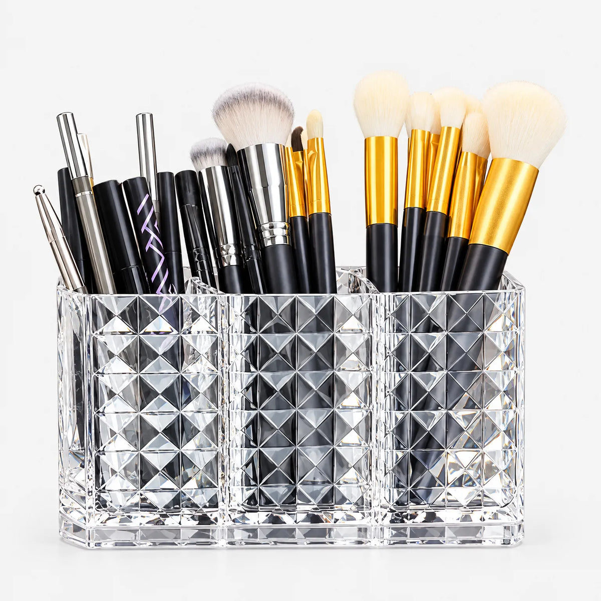 Clear Acrylic Makeup Brush Holder with 3 Compartments