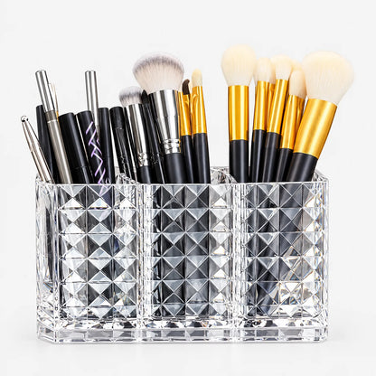 Clear Acrylic Makeup Brush Holder with 3 Compartments