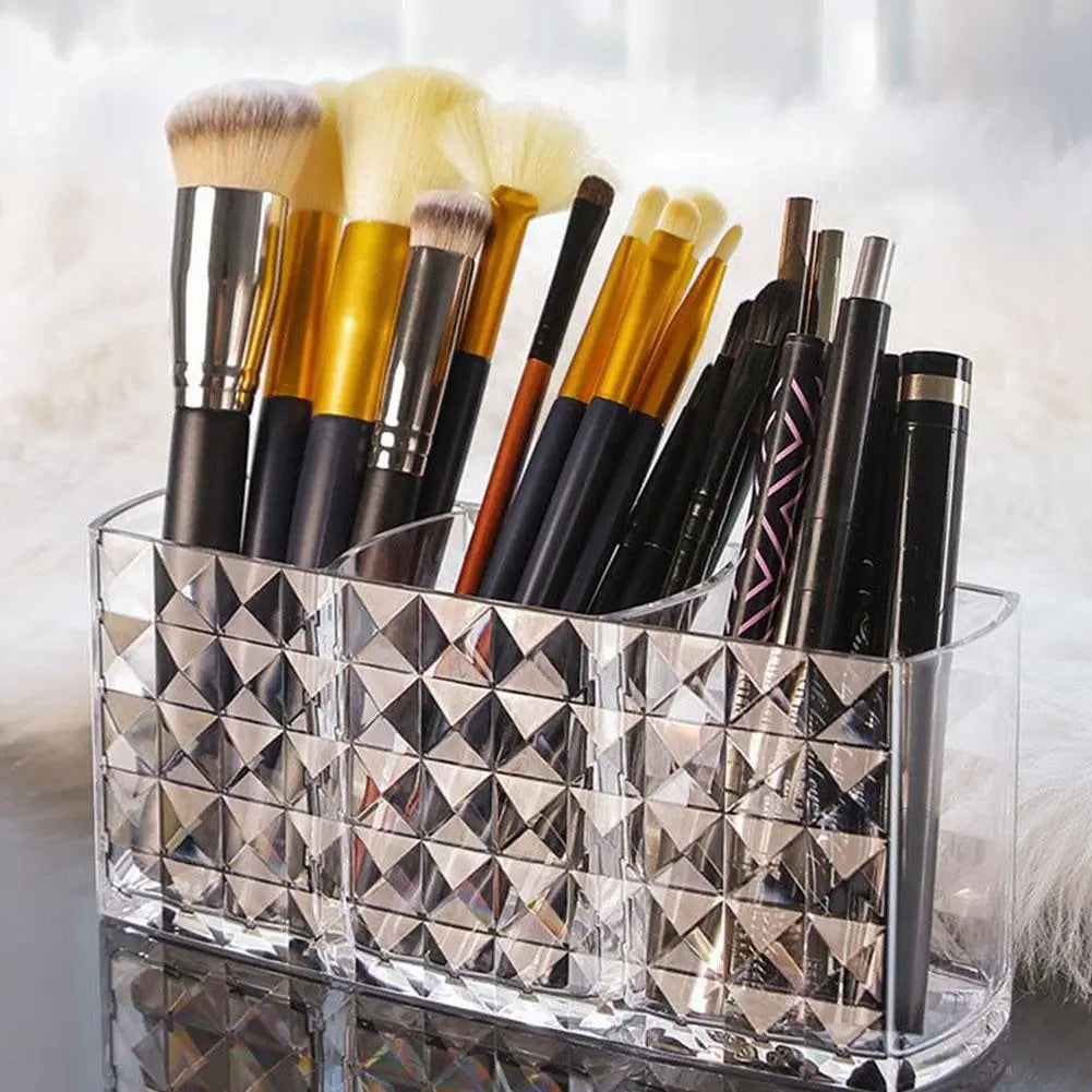 Clear Acrylic Makeup Brush Holder with 3 Compartments