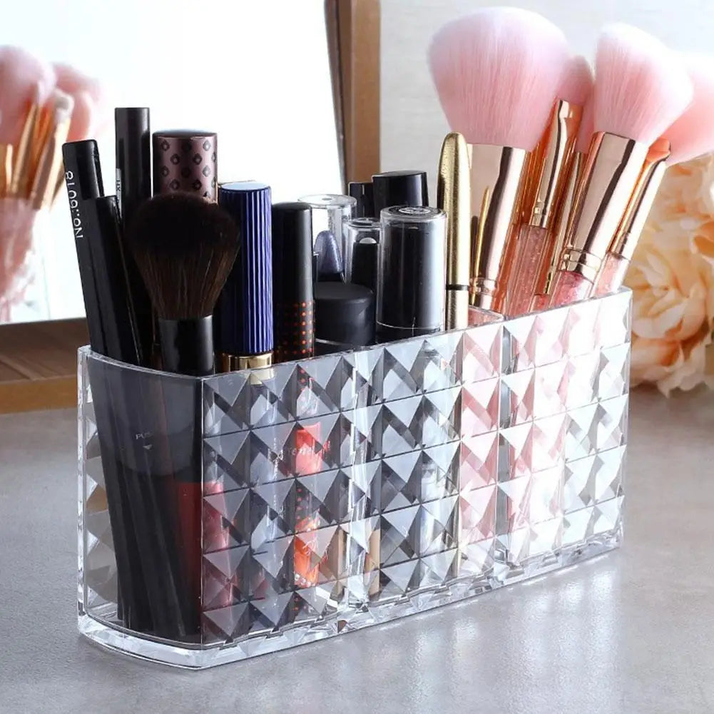 Clear Acrylic Makeup Brush Holder with 3 Compartments