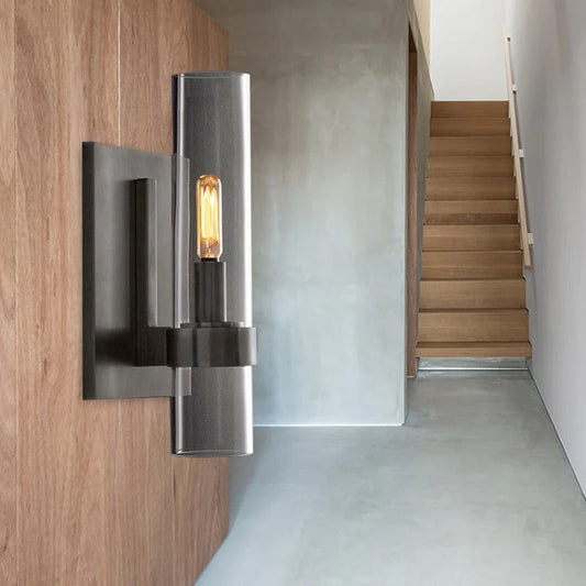 Clear Glass Cylinder Indoor Traditional Wall Light | Lumvoro
