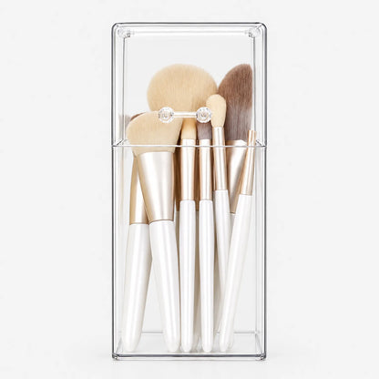 Clear Makeup Brush Holder with Lid for Bathroom Counter