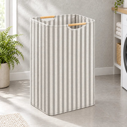 Collapsible Canvas Laundry Hamper with Wooden Handles