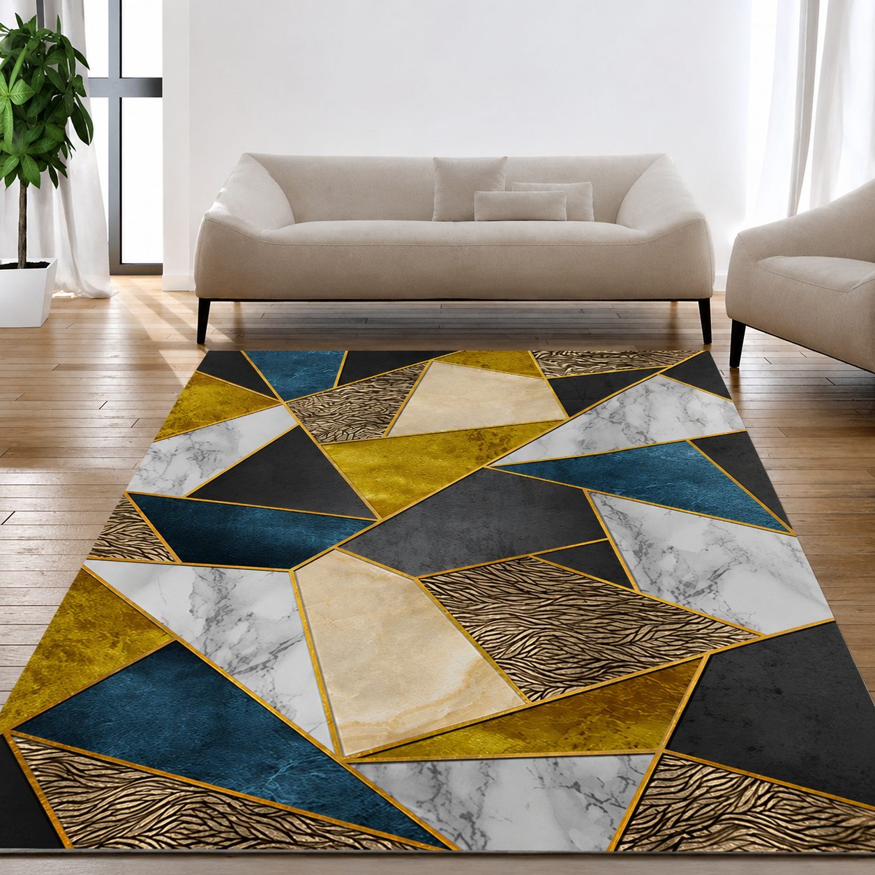 Colourful Geometric Area Rug for Modern Living Spaces | Cendora