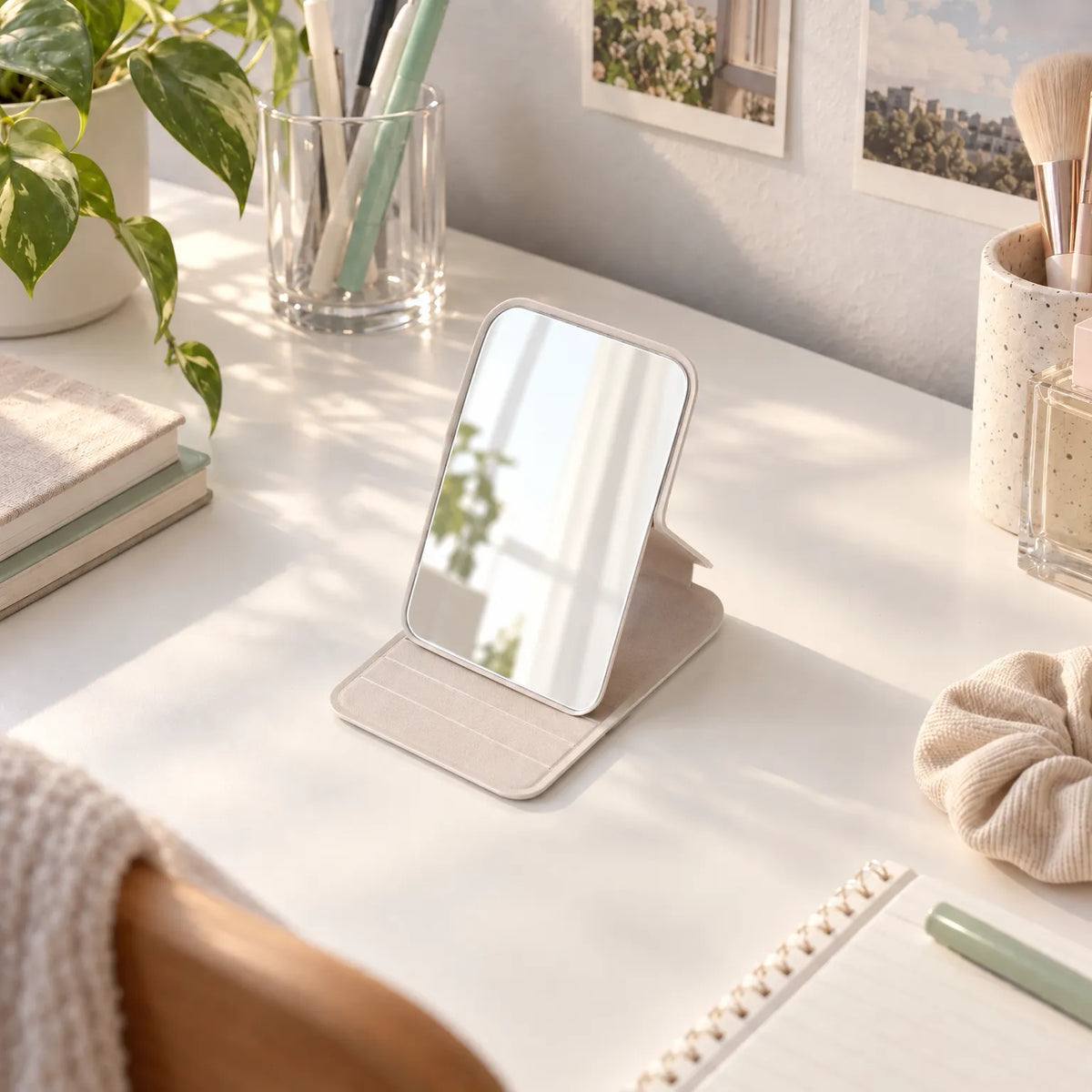 Compact Folding Vanity Mirror for Travel and Makeup
