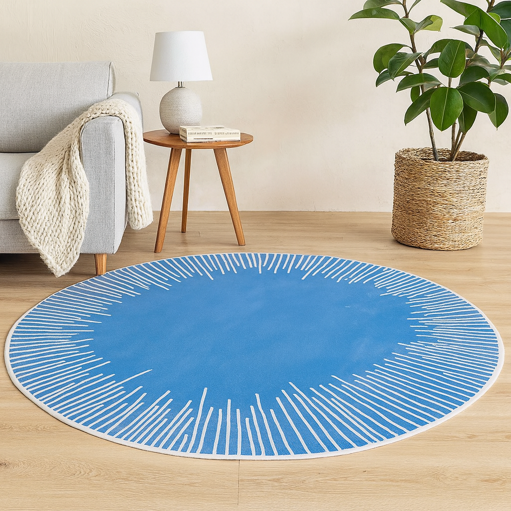Contemporary Anti Slip Polyester Round Geometric Rug | Brindel