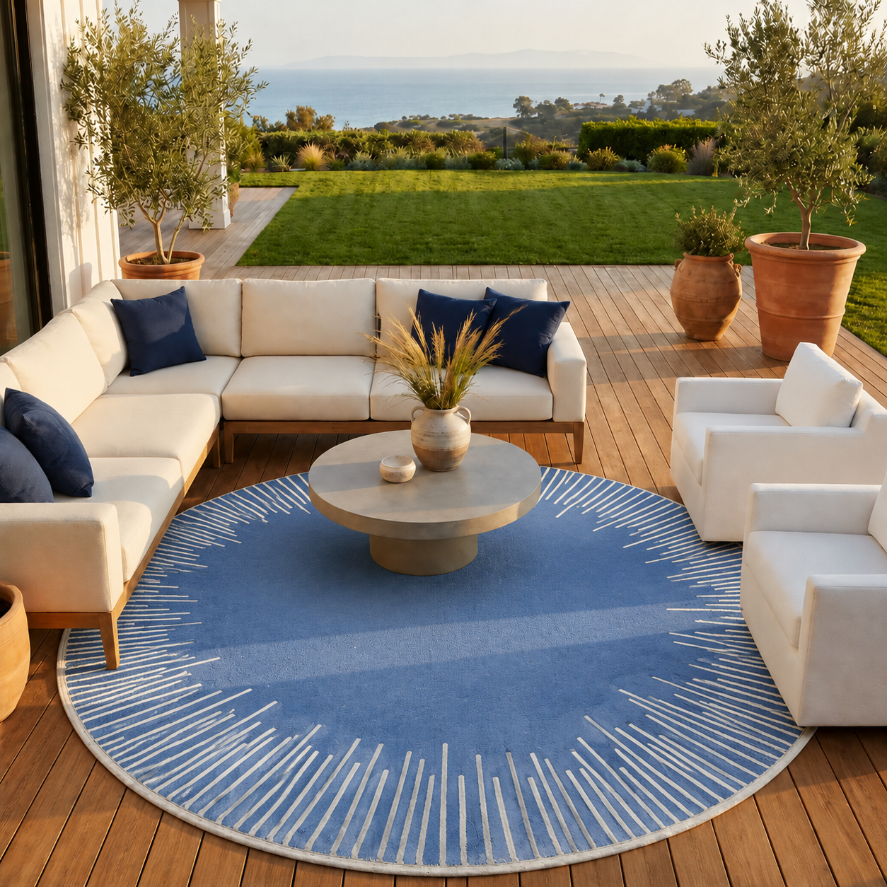 Contemporary Anti Slip Polyester Round Geometric Rug | Brindel