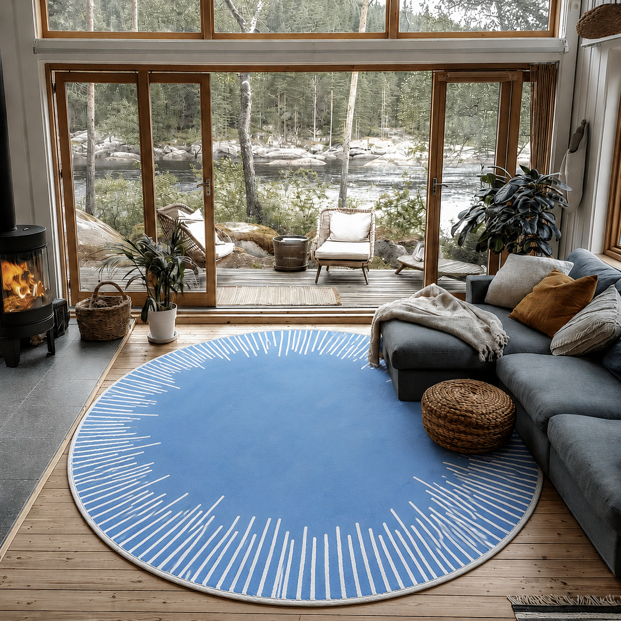 Contemporary Anti Slip Polyester Round Geometric Rug | Brindel
