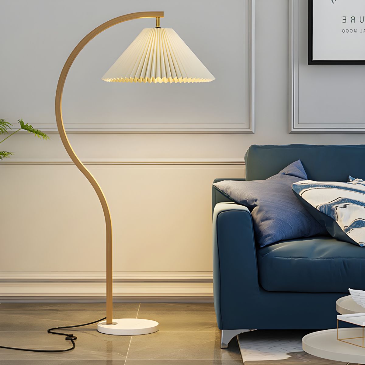 Contemporary Floor Lamp With Tapered Shade Metal Lighting | Wardilo