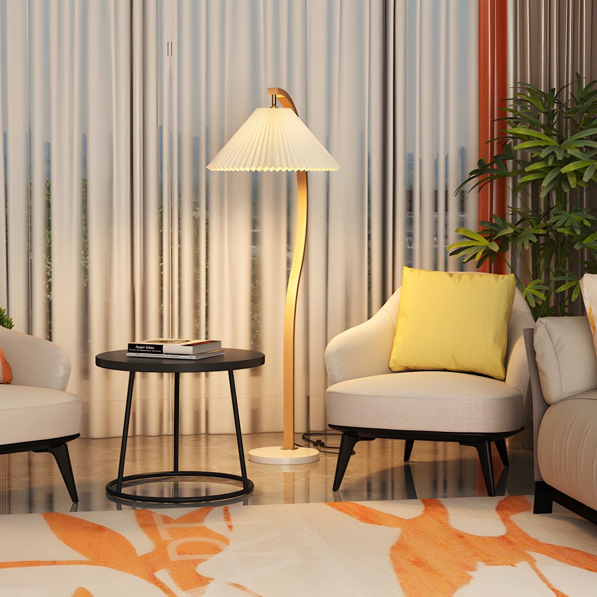 Contemporary Floor Lamp With Tapered Shade Metal Lighting | Wardilo